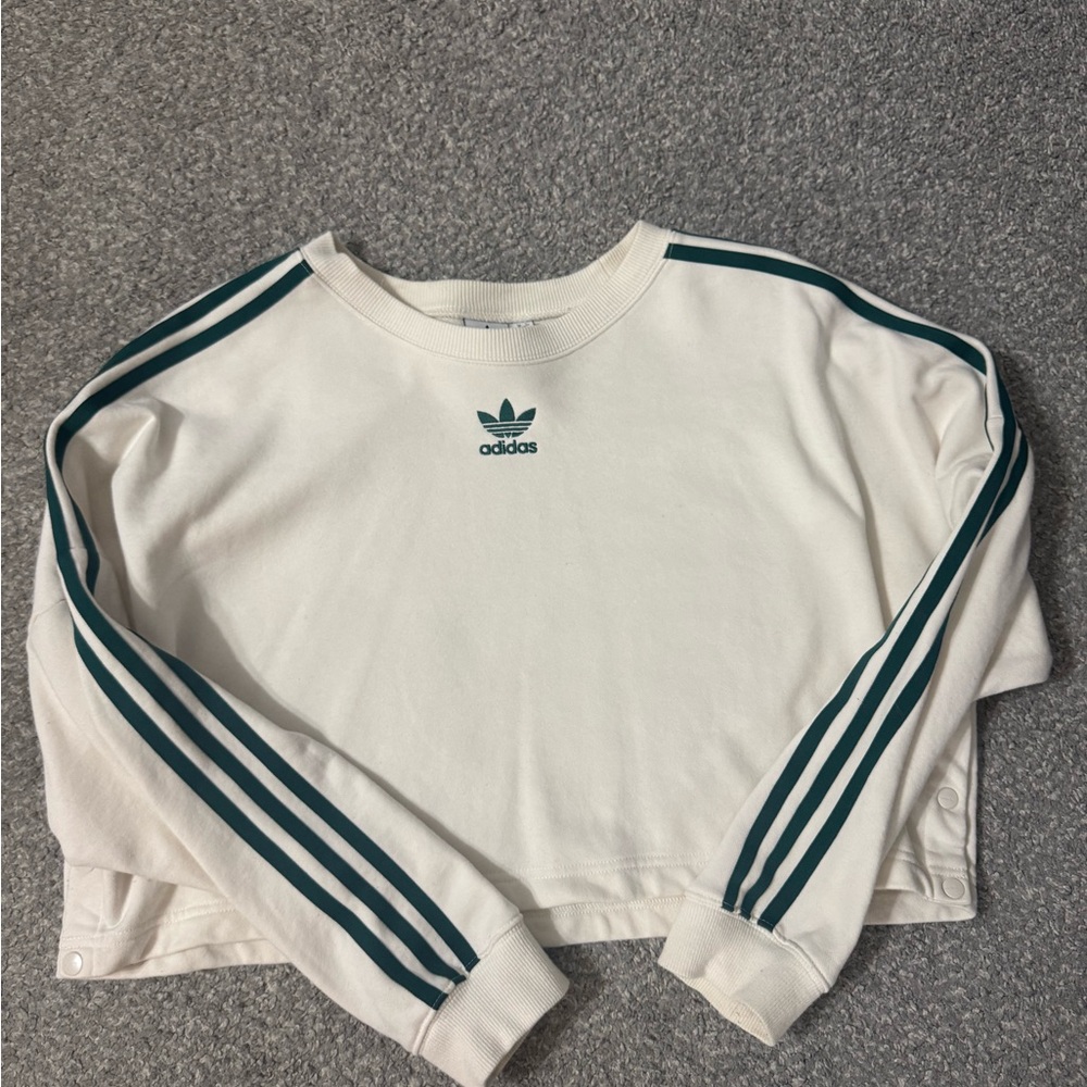 adidas Cream Crewneck Sweatshirt with Trefoil Label